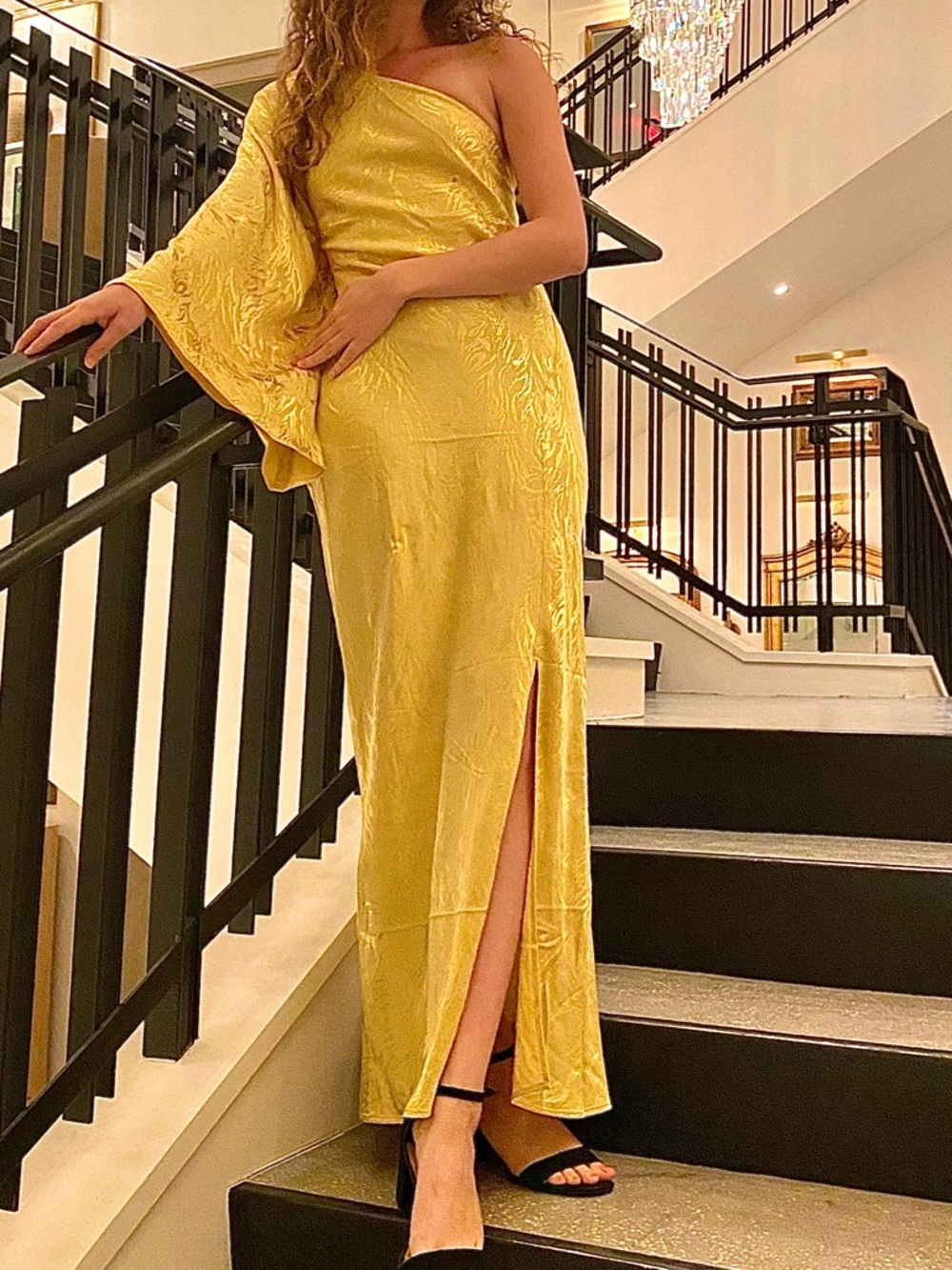 H&M Gold One-Shoulder Long Sleeve Evening Dress